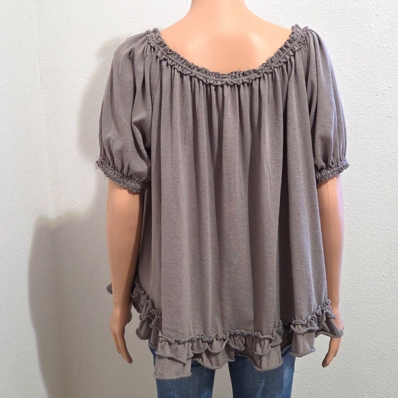 Taupe Ruffled Flowy Top - Picture 2 of 5